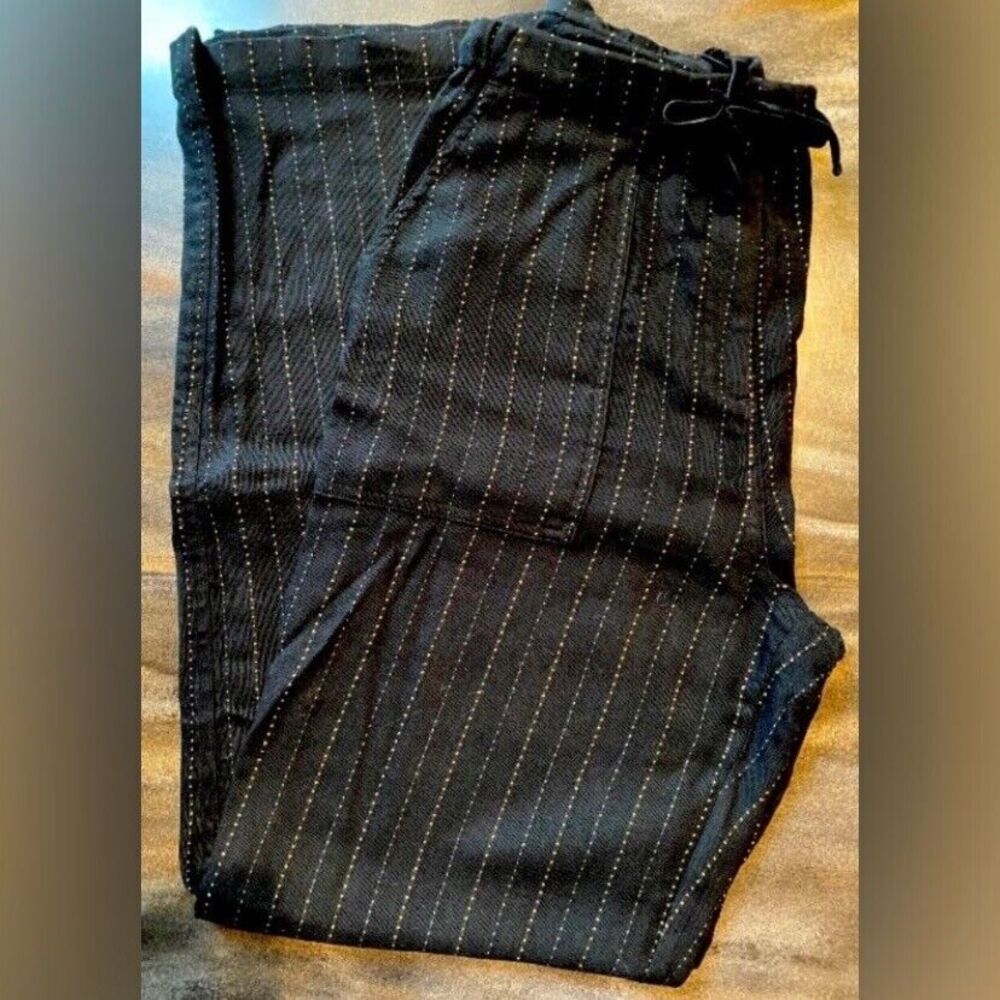 J. Jill Pants Women’s Small Black Pinstripe Wool Blend Pull On Velvet Tie